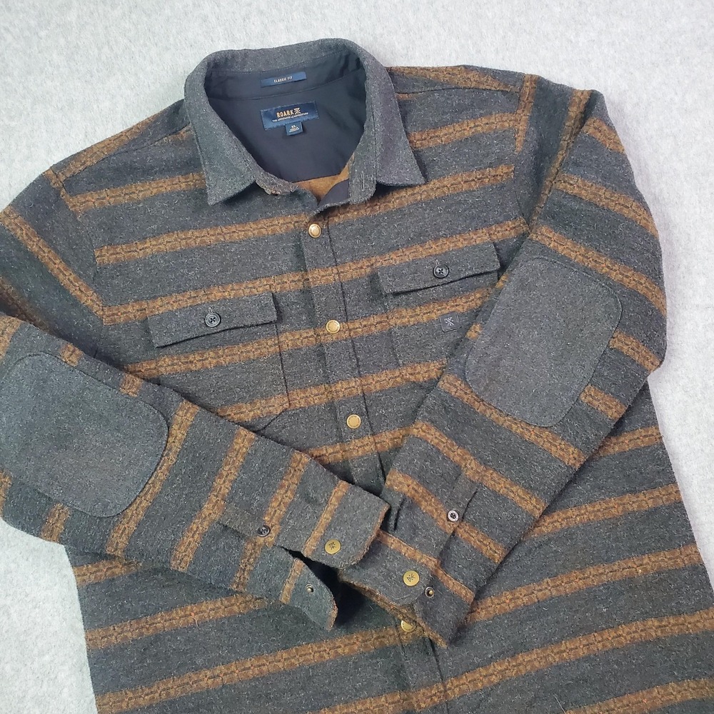 Roark Jacket Mens XL Gray Brown Striped Classic Fit RW493 Wool Blend Elbow Patch